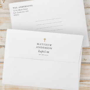 Simple Modern Elegant Cross Baby Baptism Envelope