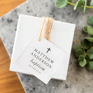 Simple Modern Elegant Cross Baby Baptism Favour Tags