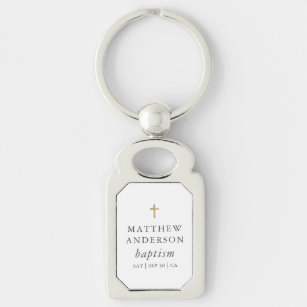 Simple Modern Elegant Cross Baby Baptism Key Ring