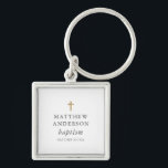 Simple Modern Elegant Cross Baby Baptism Key Ring<br><div class="desc">Design is composed of simple typography with sans serif and serif font.</div>