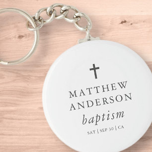 Simple Modern Elegant Cross Baby Baptism Key Ring