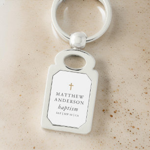 Simple Modern Elegant Cross Baby Baptism Key Ring