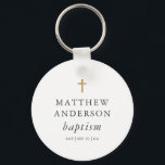 Simple Modern Elegant Cross Baby Baptism Key Ring<br><div class="desc">Design is composed of simple typography with sans serif and serif font.</div>