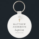 Simple Modern Elegant Cross Baby Baptism Key Ring<br><div class="desc">Design is composed of simple typography with sans serif and serif font.</div>