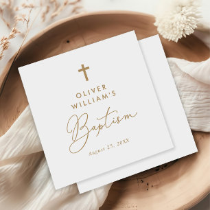 Simple Modern Elegant Cross Baby Baptism  Napkin