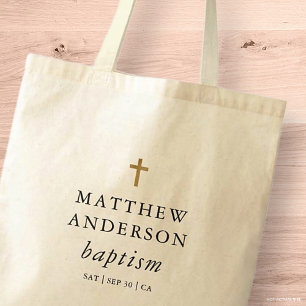 Simple Modern Elegant Cross Baby Baptism Tote Bag
