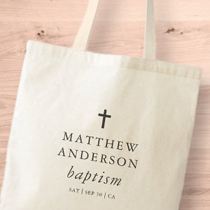 Simple Modern Elegant Cross Baby Baptism Tote Bag