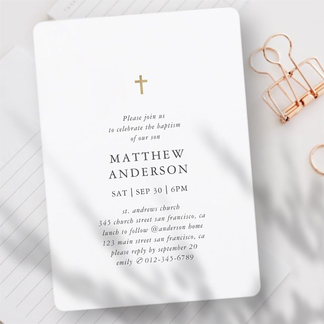Simple Modern Elegant Cross Baby Boy Baptism Invitation (Creator Uploaded)