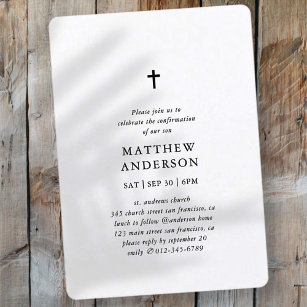 Simple Modern Elegant Cross Boy Confirmation Invitation