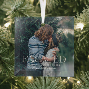 Simple Modern Elegant Engaged Photo   Christmas Glass Tree Decoration