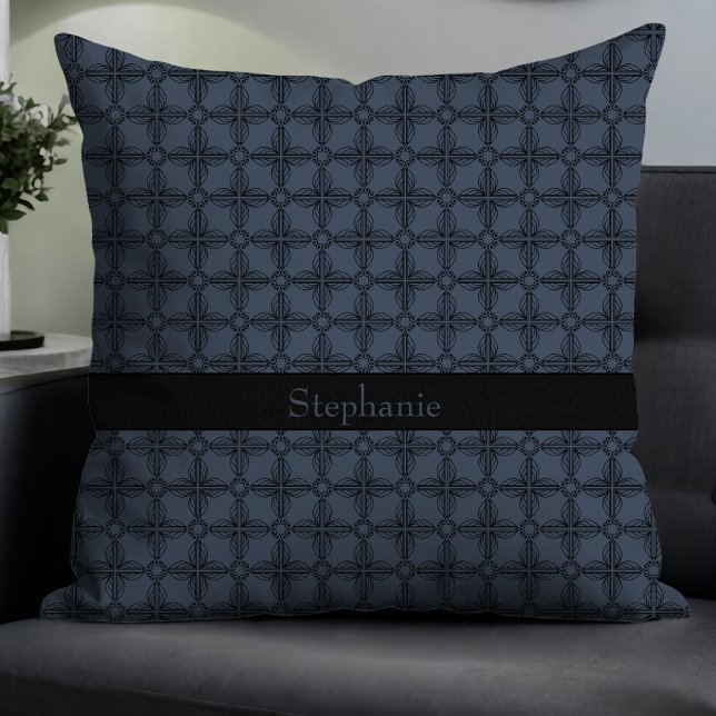 Simple Modern Elegant Floral Monogram Blue Grey Cushion (Creator Uploaded)