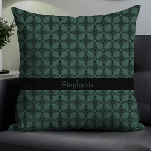 Simple Modern Elegant Floral Monogram Green Cushion