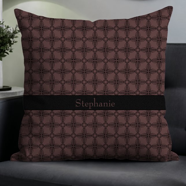 Simple Modern Elegant Floral Monogram Mocha Cushion (Creator Uploaded)