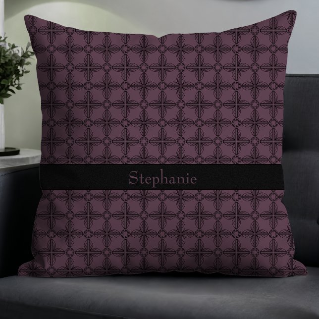 Simple Modern Elegant Floral Monogram Plum Cushion (Creator Uploaded)