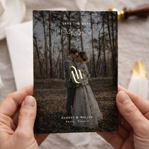 Simple Modern Elegant Gold Monogram Photo Wedding