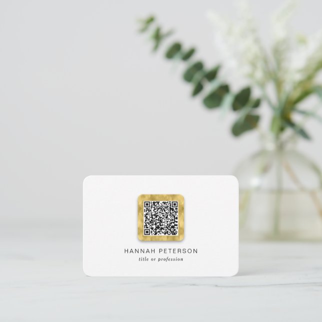 Simple Modern elegant gold networking QR code Business Card (Standing Front)