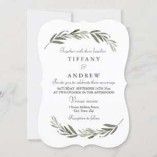 Simple Modern Elegant Leaf Wreath Wedding Invitation