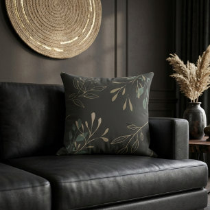 Simple Modern Elegant Leaves Dark Grey Cushion
