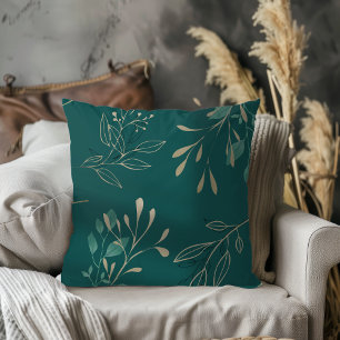 Simple Modern Elegant Leaves Dark Teal Cushion