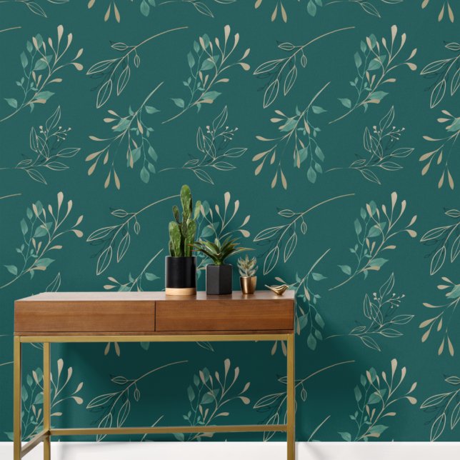 Simple Modern Elegant Leaves Dark Teal Wallpaper (Creator Uploaded)