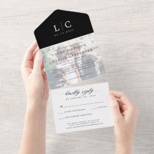 Simple Modern Elegant Monogram Photo RSVP Wedding  All In One Invitation