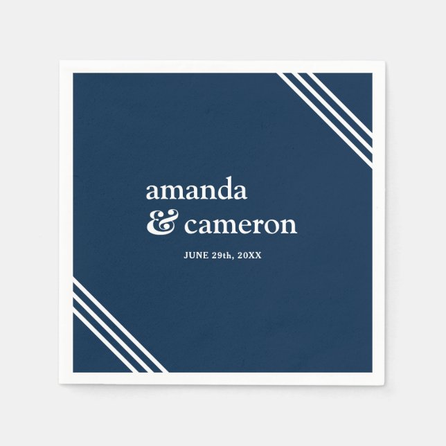 Simple Modern Elegant Navy Blue Wedding Napkin (Front)