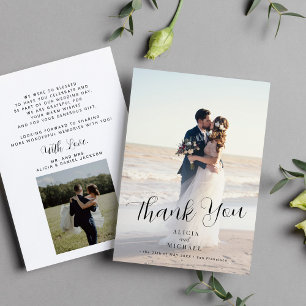 Simple modern elegant photo wedding  thank you card