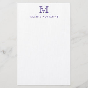 Simple Modern Elegant Purple Monogram Initial Stationery