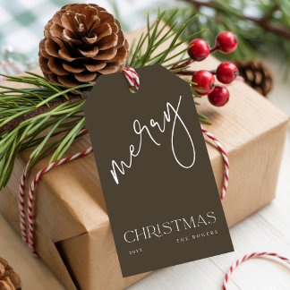 Simple Modern Elegant Script Merry Christmas Gift Tags