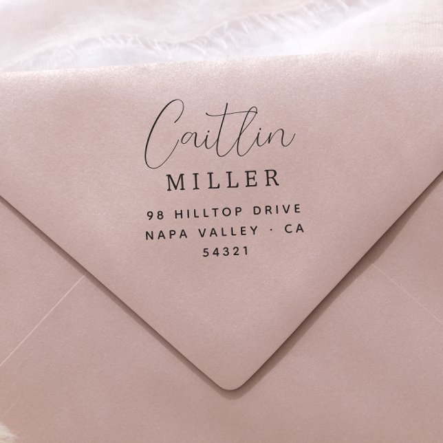 Simple Modern Elegant Script Name Return Address Rubber Stamp (Rubber Stamp Mock-up)