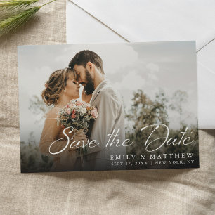 Simple Modern Elegant Script Photo Wedding Save The Date