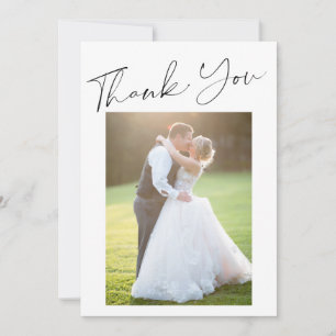 Simple modern elegant script photo wedding thank you card