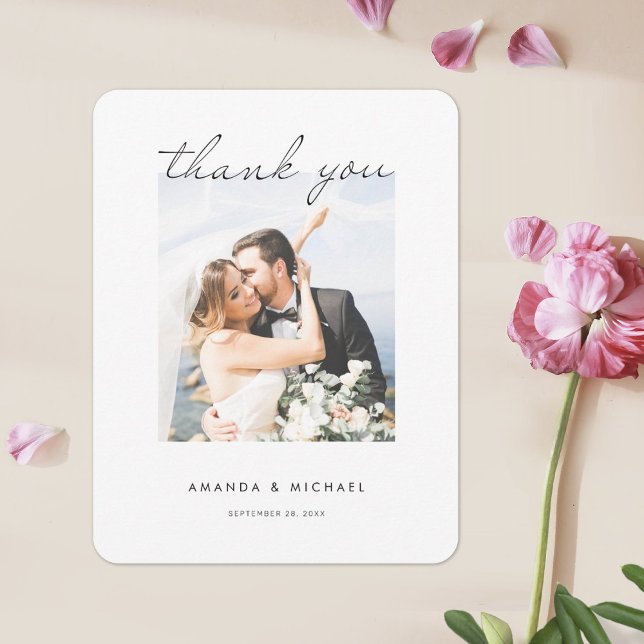 Simple Modern Elegant Script Photo Wedding Thank You Card (Creator Uploaded)