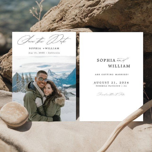 Simple Modern Elegant Script Winter Photo Wedding Save The Date (Creator Uploaded)