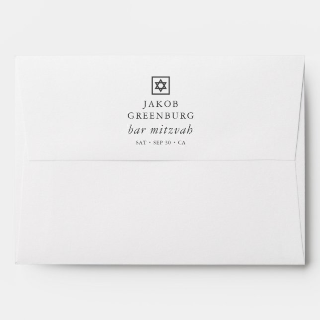 Simple Modern Elegant Star of David Bar Mitzvah Envelope (Back (Top Flap))