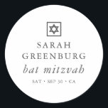Simple Modern Elegant Star of David Bat Mitzvah Classic Round Sticker<br><div class="desc">Design is composed of sans serif typography and playful cursive script typography on a simple background. 

Available here:
http://www.zazzle.com/store/selectpartysupplies</div>