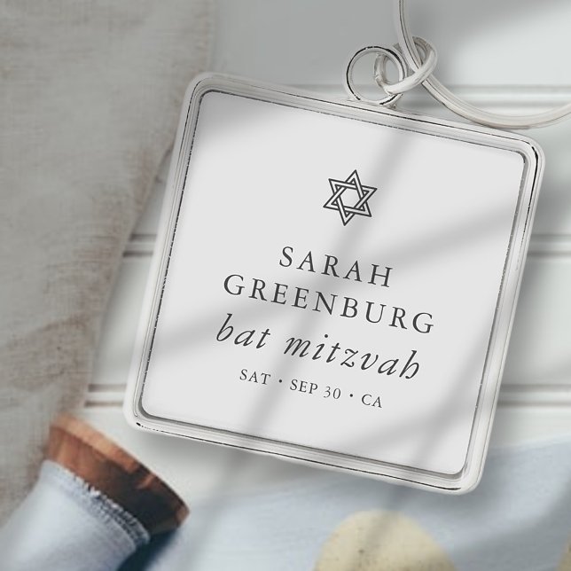 Simple Modern Elegant Star of David Bat Mitzvah Key Ring (Creator Uploaded)