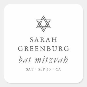 Simple Modern Elegant Star of David Bat Mitzvah Square Sticker
