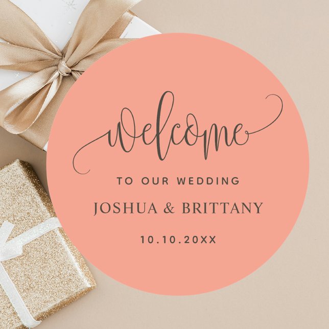 Simple Modern Elegant Terracotta Wedding Welcome  Classic Round Sticker (Creator Uploaded)