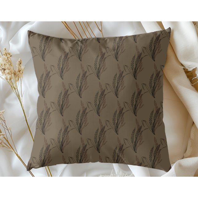 Simple Modern Elegant Wheat Pattern Brown Cushion (Creator Uploaded)