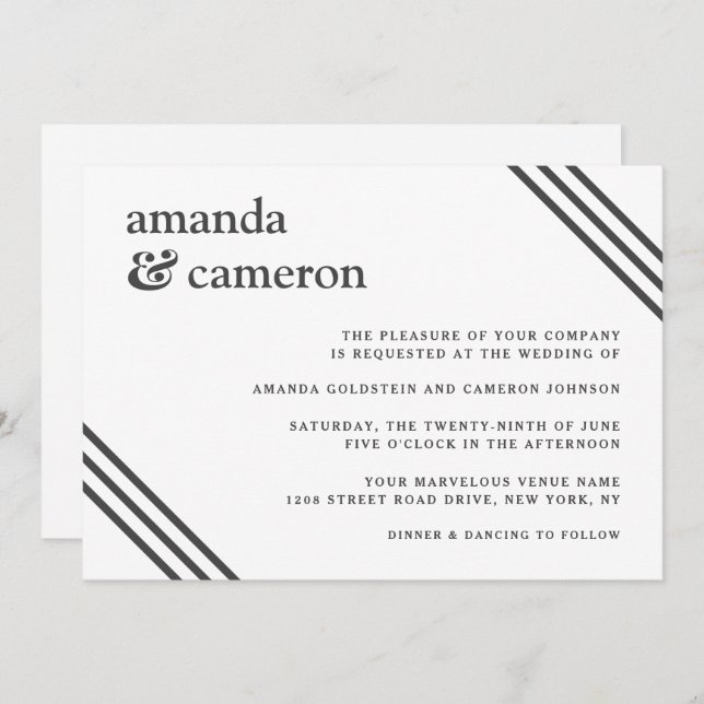 Simple Modern Elegant White Wedding Invitation (Front/Back)