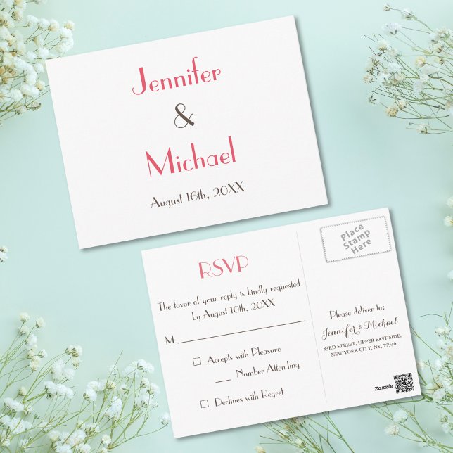 Simple Modern Elegant White Wedding Response RSVP Postcard (Simple Modern Elegant White Wedding Response RSVP Postcard)