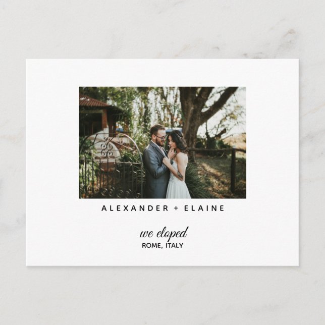 Simple Modern Elopement Marriage Announcement Card (Front)