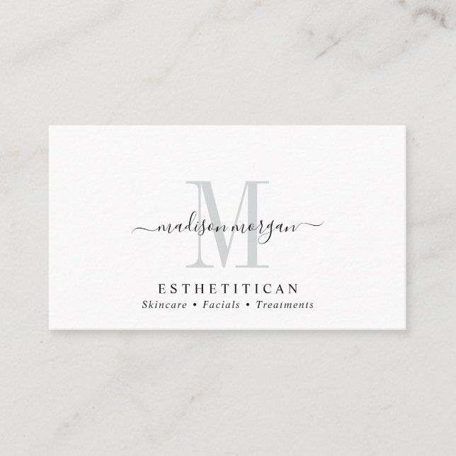 Simple Modern Esthetician Script Monogram Business Card (Front)