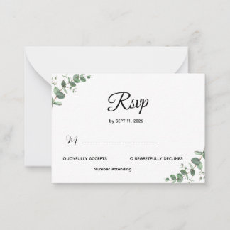 Simple Modern Eucalyptus Greenery Wedding RSVP Car Card