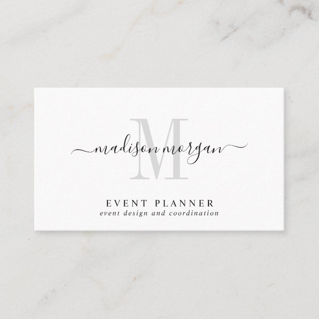 Simple Modern Event Planner Script Monogram Business Card (Front)