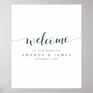 Simple Modern Evergreen Winter Wedding Welcome Poster