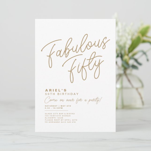 Simple Modern Fabulous Fifty Birthday Invitation (Standing Front)