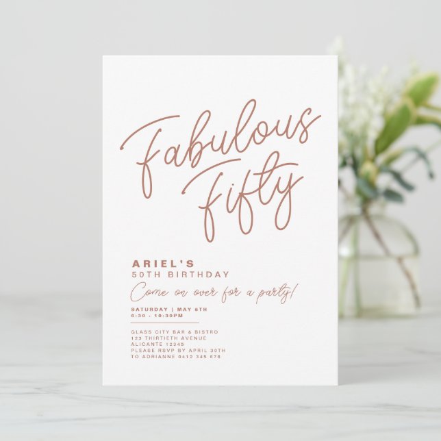 Simple Modern Fabulous Fifty Birthday Invitation (Standing Front)