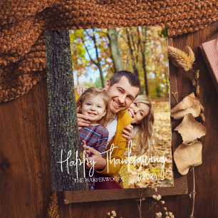 Simple Modern Fall Thanksgiving family Photo Holiday Postcard